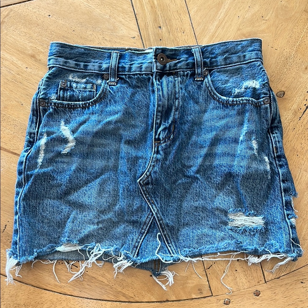 Distressed Blue Denim Skirt